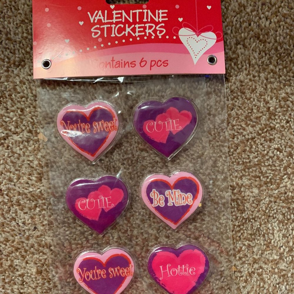 6 Heart Valentine Stickers